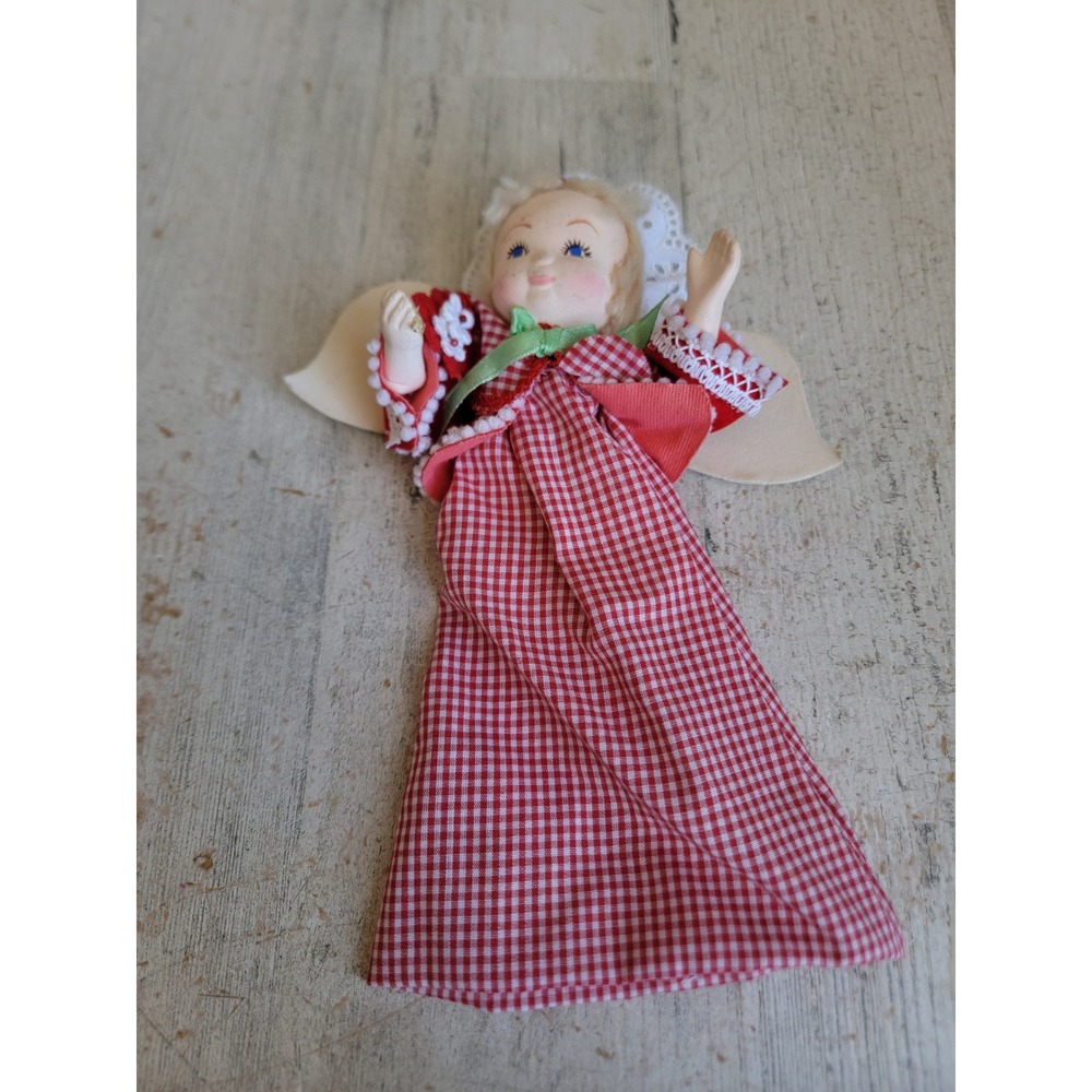 Unique plaid angel vintage Xmas ornament set home decor figure